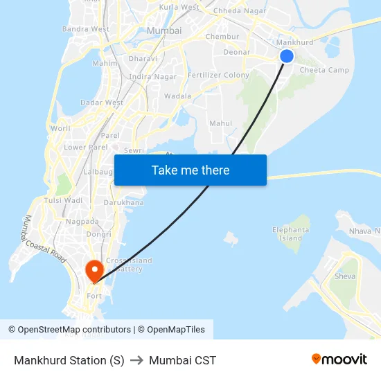 Mankhurd Station (S) to Mumbai CST map