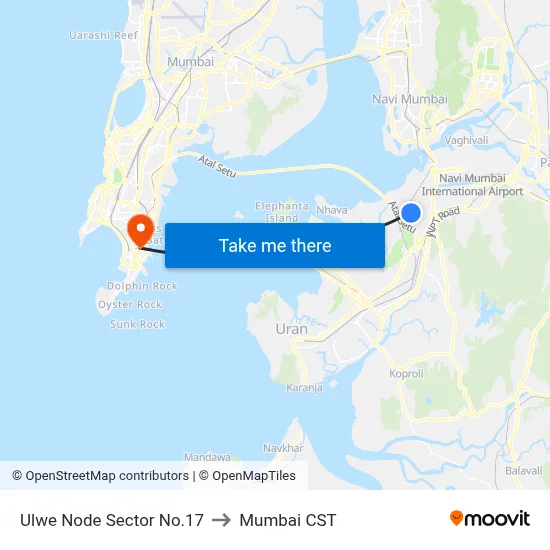 Ulwe Node Sector No.17 to Mumbai CST map