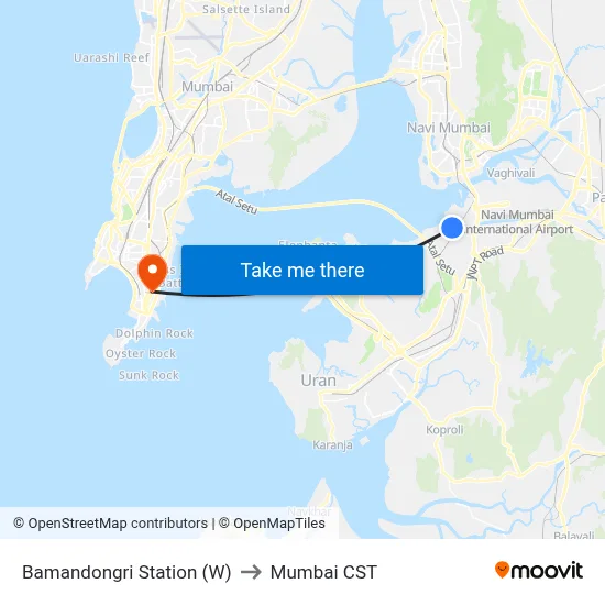 Bamandongri Station (W) to Mumbai CST map
