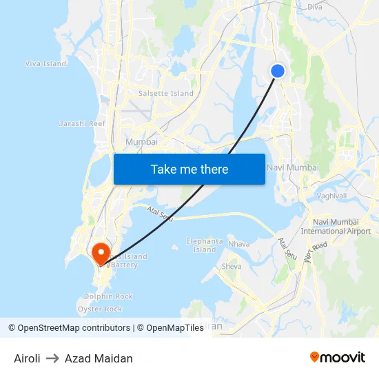 Airoli to Azad Maidan map