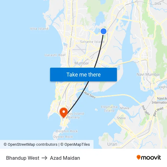 Bhandup West to Azad Maidan map
