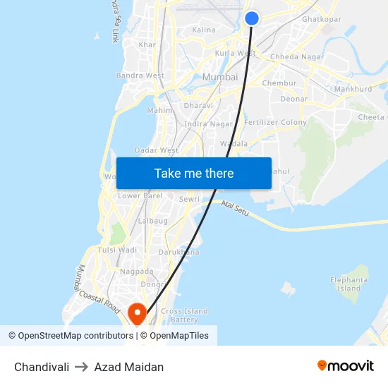 Chandivali to Azad Maidan map