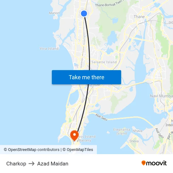 Charkop to Azad Maidan map