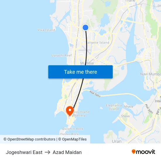 Jogeshwari East to Azad Maidan map