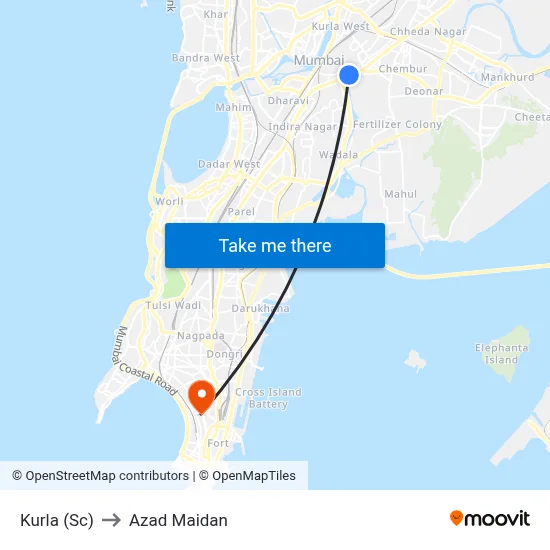 Kurla (Sc) to Azad Maidan map
