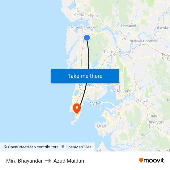 Mira Bhayandar to Azad Maidan map