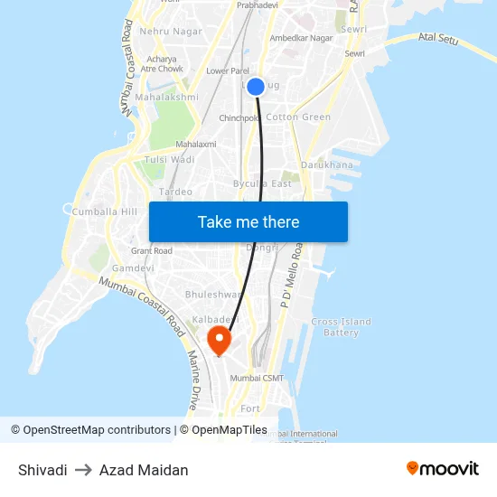 Shivadi to Azad Maidan map