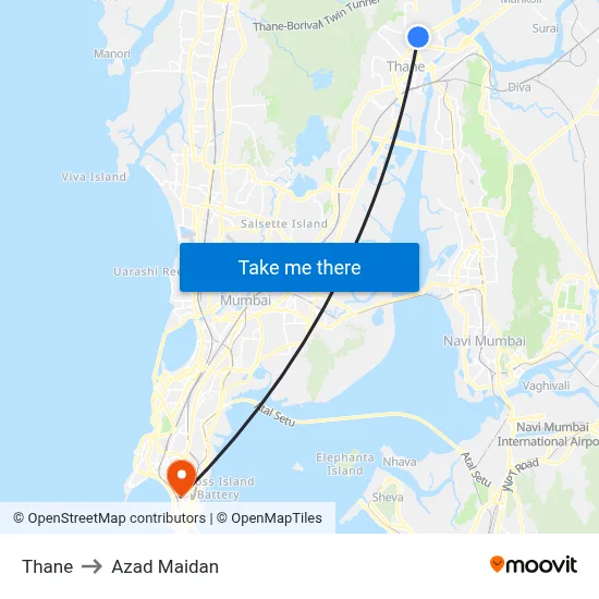 Thane to Azad Maidan map