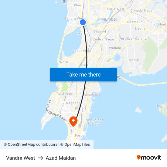 Vandre West to Azad Maidan map