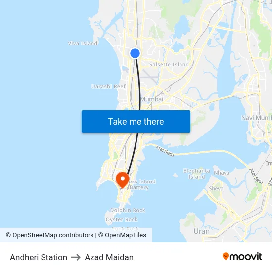 Andheri Station to Azad Maidan map