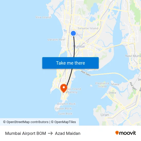 Mumbai Airport BOM to Azad Maidan map