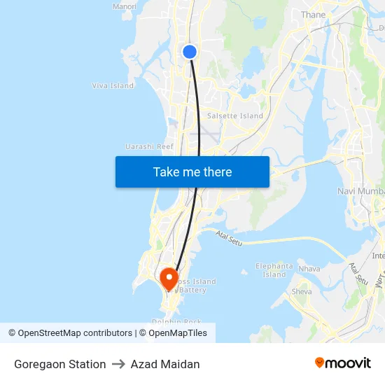Goregaon Station to Azad Maidan map