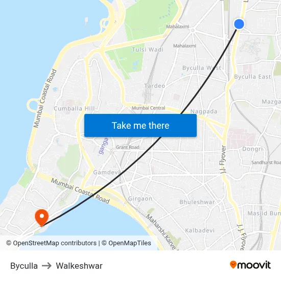 Byculla to Walkeshwar map