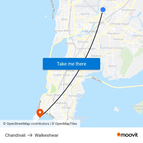 Chandivali to Walkeshwar map