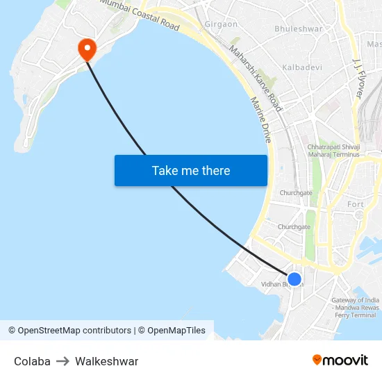 Colaba to Walkeshwar map