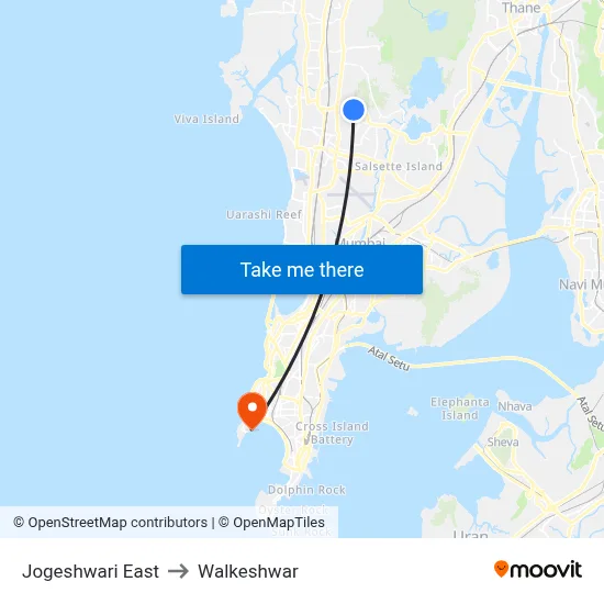 Jogeshwari East to Walkeshwar map