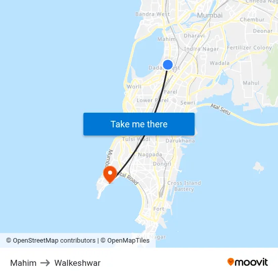 Mahim to Walkeshwar map
