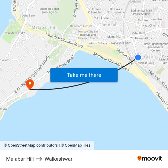 Malabar Hill to Walkeshwar map