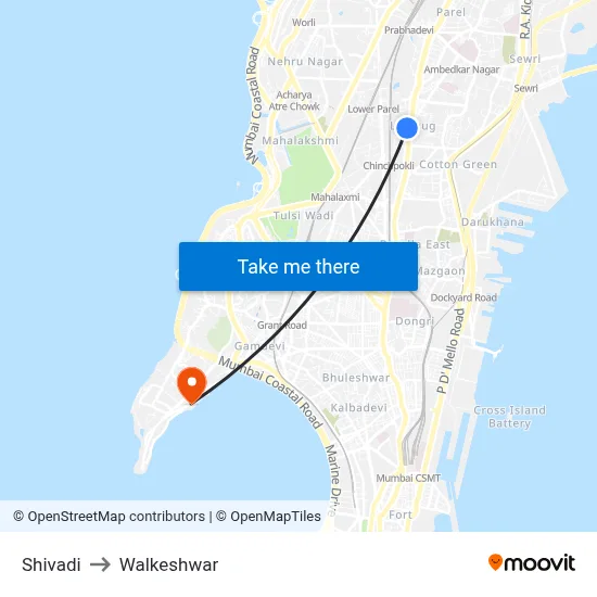 Shivadi to Walkeshwar map
