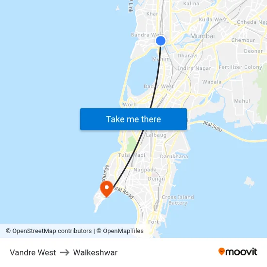 Vandre West to Walkeshwar map