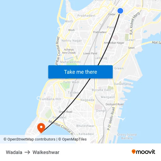 Wadala to Walkeshwar map
