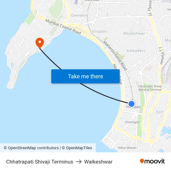 छत्रपति शिवाजी टर्मिनस to वालकेश्वर map