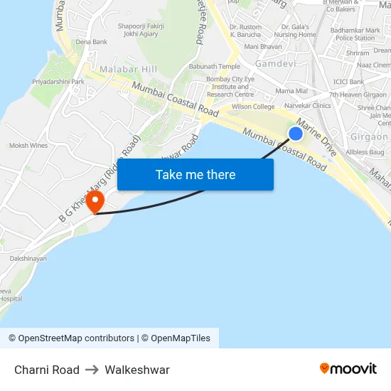 Charni Road to Walkeshwar map