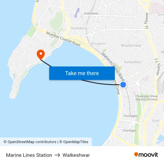 Marine Lines Station to Walkeshwar map