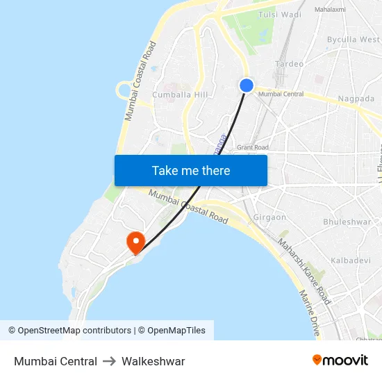 Mumbai Central to Walkeshwar map