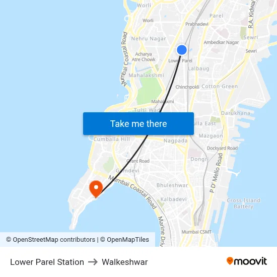 लोअर पारेल स्टेशन to वालकेश्वर map
