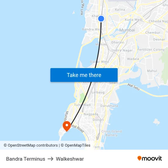 Bandra Terminus to Walkeshwar map
