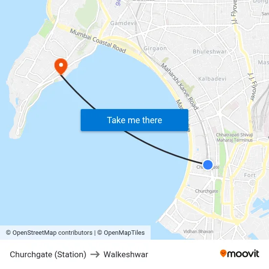 Churchgate (Station) to Walkeshwar map