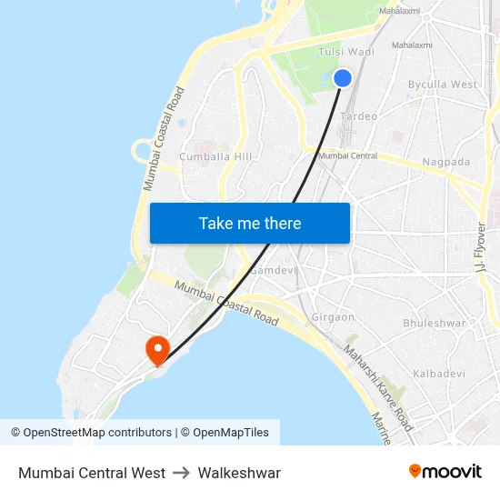 Mumbai Central West to Walkeshwar map