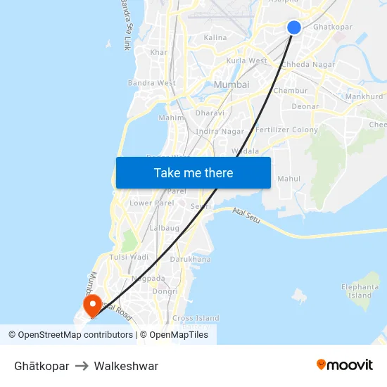 घाटकोपर to वालकेश्वर map