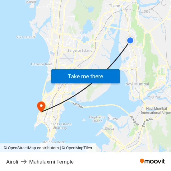 Airoli to Mahalaxmi Temple map