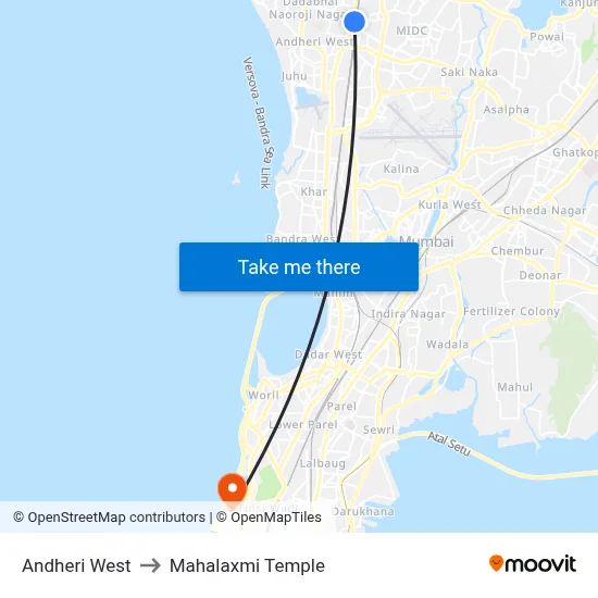 Andheri West to Mahalaxmi Temple map