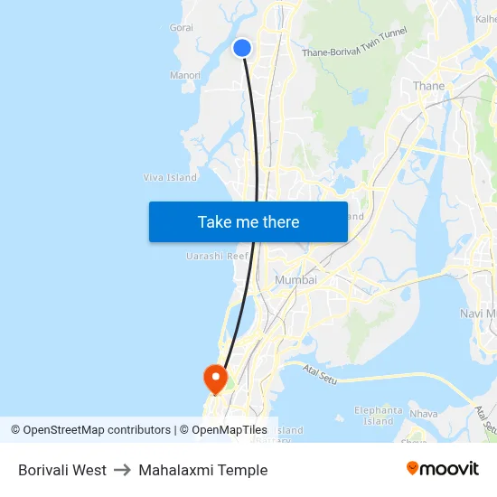 Borivali West to Mahalaxmi Temple map