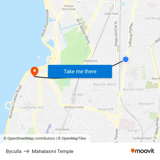 Byculla to Mahalaxmi Temple map
