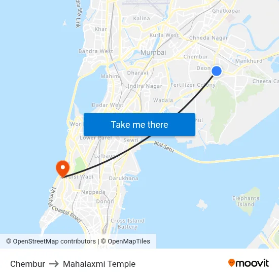 Chembur to Mahalaxmi Temple map