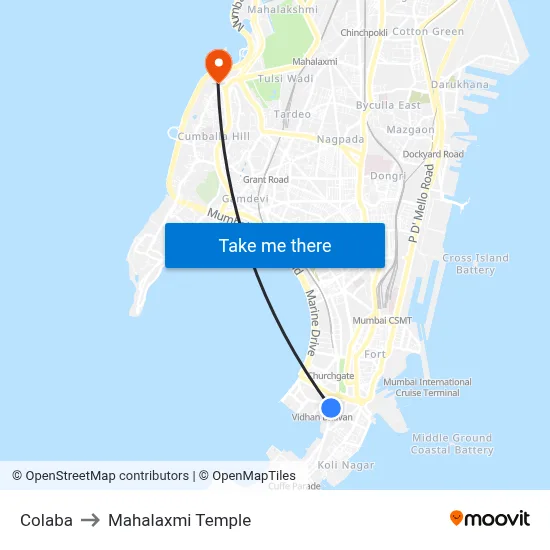 Colaba to Mahalaxmi Temple map