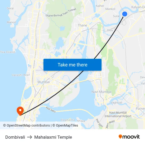 Dombivali to Mahalaxmi Temple map