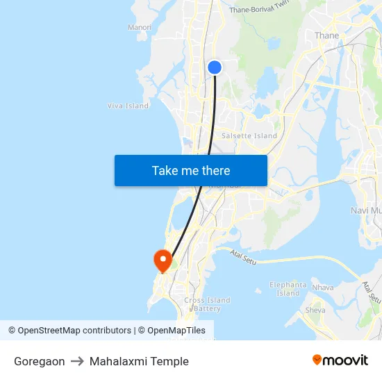 Goregaon to Mahalaxmi Temple map