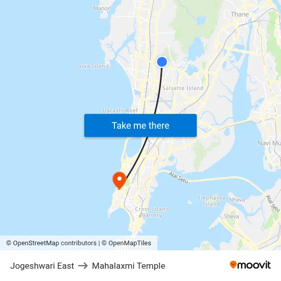 Jogeshwari East to Mahalaxmi Temple map