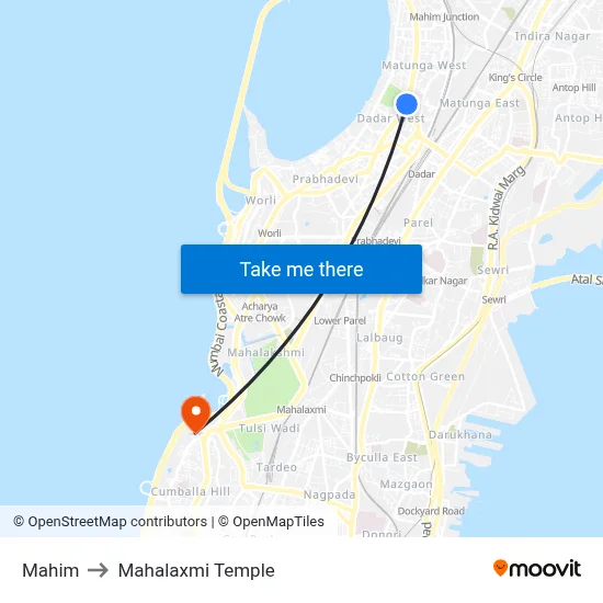 Mahim to Mahalaxmi Temple map