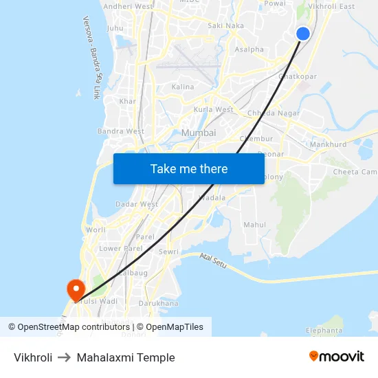 Vikhroli to Mahalaxmi Temple map