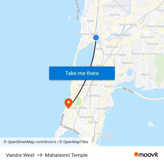 Vandre West to Mahalaxmi Temple map