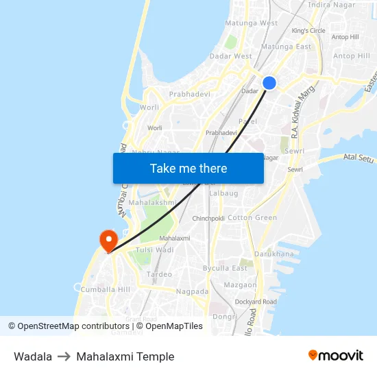Wadala to Mahalaxmi Temple map