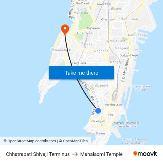 Chhatrapati Shivaji Terminus to Mahalaxmi Temple map