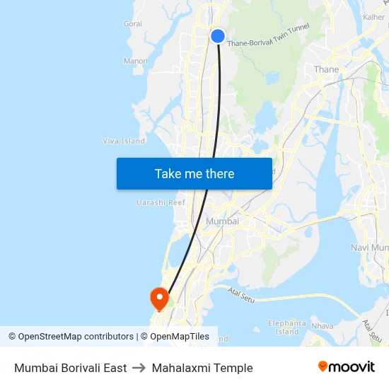 Mumbai Borivali East to Mahalaxmi Temple map