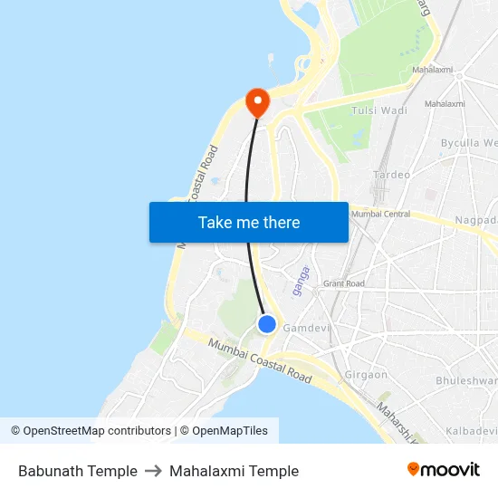 Babunath Temple to Mahalaxmi Temple map